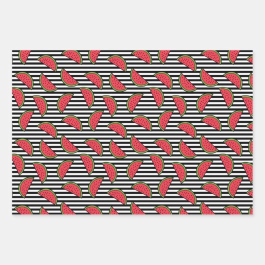 Watermelon Black & White Stripes Pattern Inpakpapier Vel (Voorkant)
