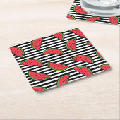 Watermelon Black & White Stripes Pattern Kartonnen Onderzetters (Schuin)