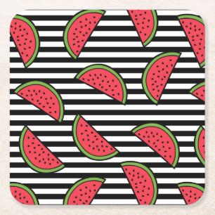 Watermelon Black & White Stripes Pattern Kartonnen Onderzetters