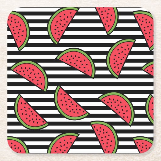 Watermelon Black & White Stripes Pattern Kartonnen Onderzetters (Voorkant)