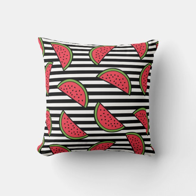 Watermelon Black & White Stripes Pattern Kussen (Voorkant)