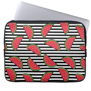 Watermelon Black & White Stripes Pattern Laptop Sleeve