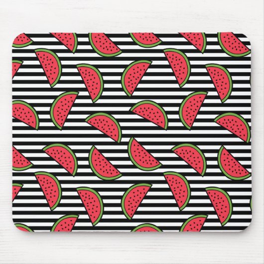 Watermelon Black & White Stripes Pattern Muismat (Voorkant)