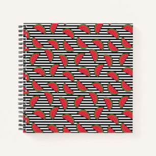 Watermelon Black & White Stripes Pattern Notitieboek
