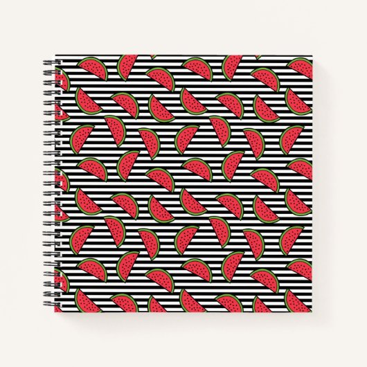 Watermelon Black & White Stripes Pattern Notitieboek (Voorkant)