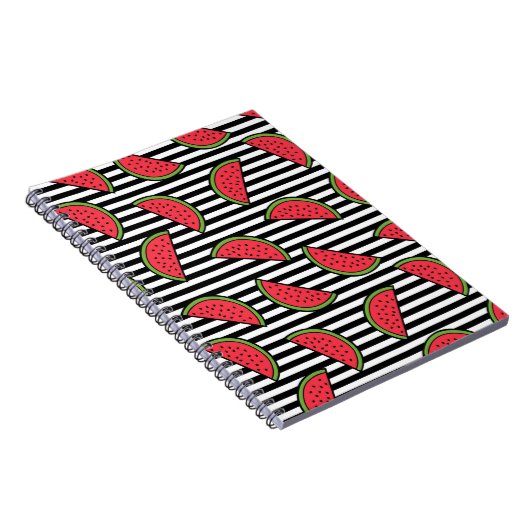 Watermelon Black & White Stripes Pattern Notitieboek (Rechterzijde)