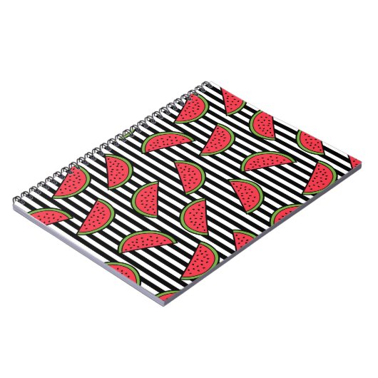 Watermelon Black & White Stripes Pattern Notitieboek (Linkerzijde)