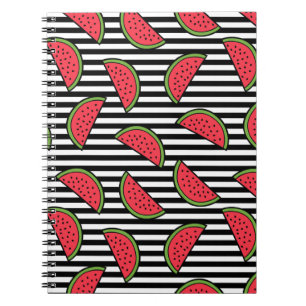 Watermelon Black & White Stripes Pattern Notitieboek