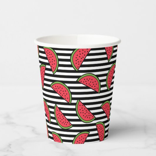 Watermelon Black & White Stripes Pattern Papieren Bekers (Links)