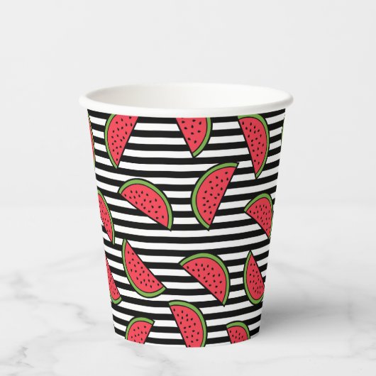 Watermelon Black & White Stripes Pattern Papieren Bekers (Voorkant)