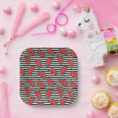 Watermelon Black & White Stripes Pattern Papieren Bordje (Feest)