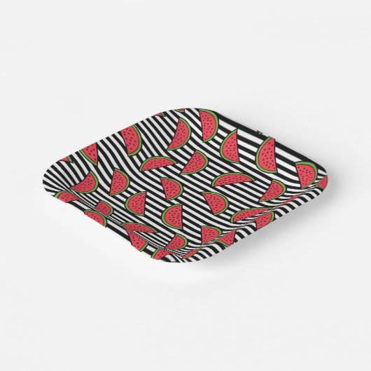 Watermelon Black & White Stripes Pattern Papieren Bordje (Gebogen)