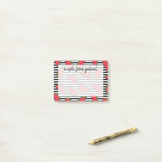 Watermelon Black & White Stripes Pattern Post-it® Notes (Op bureau)
