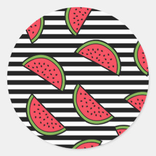 Watermelon Black & White Stripes Pattern Ronde Sticker