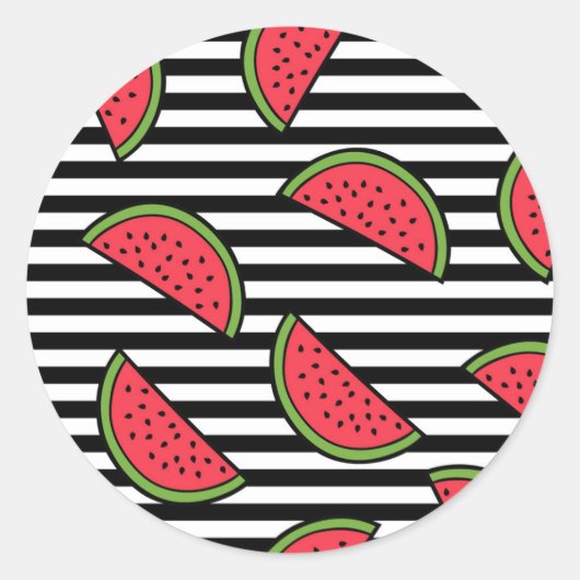 Watermelon Black & White Stripes Pattern Ronde Sticker (Voorkant)