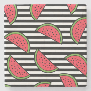 Watermelon Black & White Stripes Pattern Stenen Onderzetter