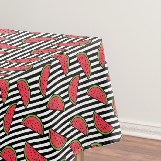 Watermelon Black & White Stripes Pattern Tafelkleed (Voorbeeld)