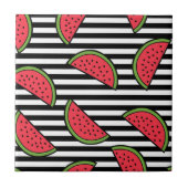 Watermelon Black & White Stripes Pattern Tegeltje (Voorkant)