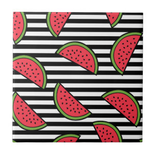 Watermelon Black & White Stripes Pattern Tegeltje
