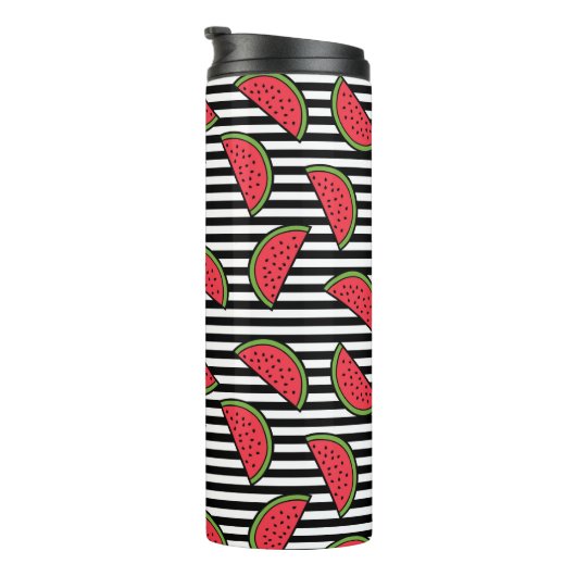 Watermelon Black & White Stripes Pattern Thermosbeker (Geroteerd rechts)