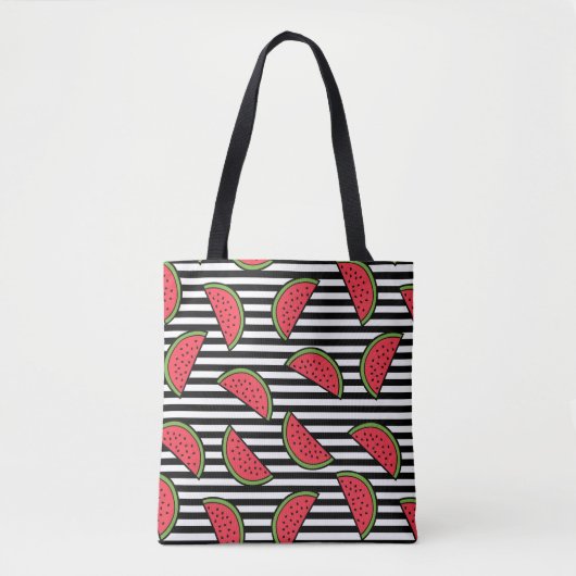Watermelon Black & White Stripes Pattern Tote Bag (Voorkant)