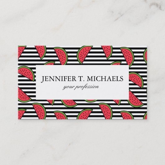 Watermelon Black & White Stripes Pattern Visitekaartje (Voorkant)