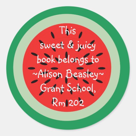 Watermelon Cartoon Art Schoolboek behoort tot Ronde Sticker (Voorkant)