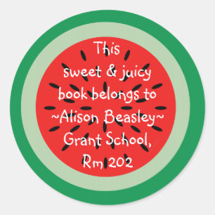 Watermelon Cartoon Art Schoolboek behoort tot Ronde Sticker
