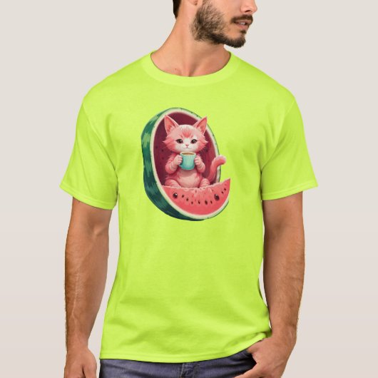 Watermelon Cat Coffee Break T-shirt (Voorkant)