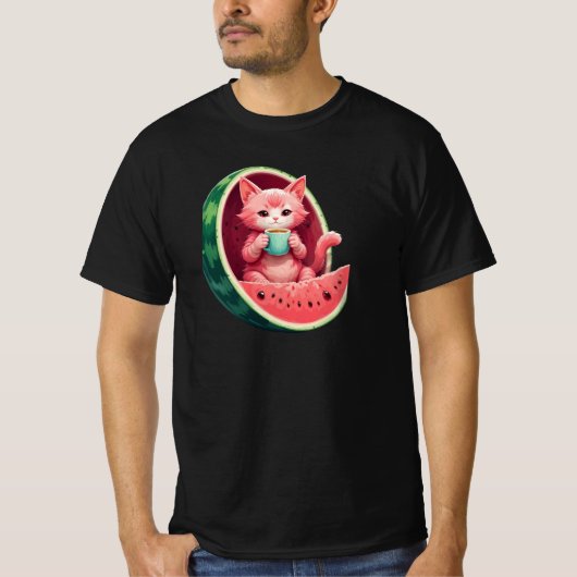 Watermelon Cat Coffee Break T-shirt (Voorkant)