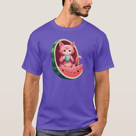 Watermelon Cat Coffee Break T-shirt (Voorkant)