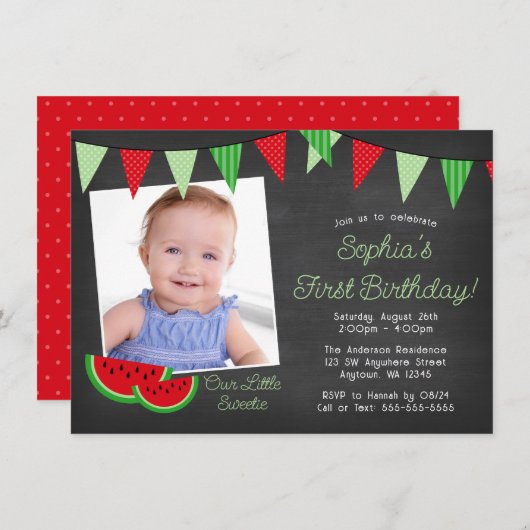 Watermelon Chalkboard Fotodag Kaart (Voorkant / Achterkant)
