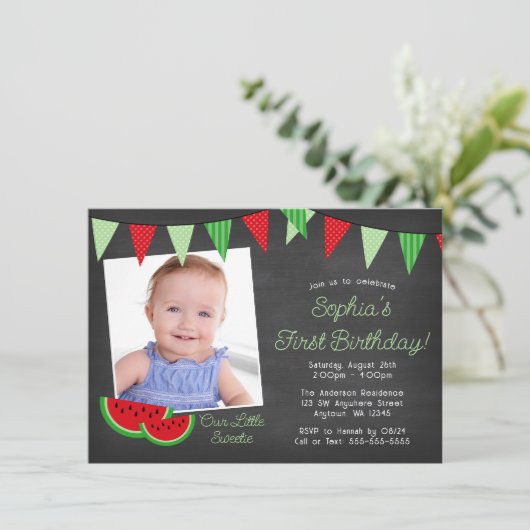 Watermelon Chalkboard Fotodag Kaart (Staand voorkant)