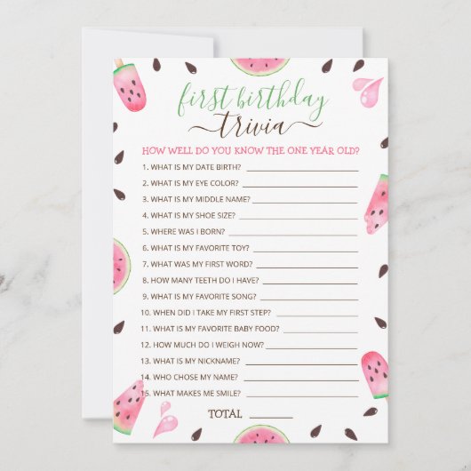 Watermelon Een In Een Meloen 1e Verjaardag Trivia Feestdagenkaart (Voorkant)
