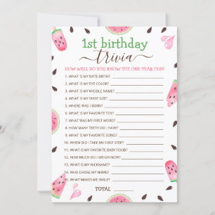 Watermelon Een In Een Meloen 1e Verjaardag Trivia  Feestdagenkaart