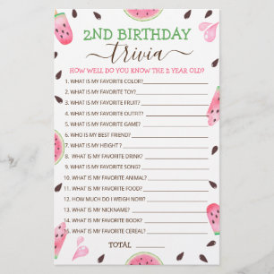 Watermelon een in een meloen 2e verjaardag trivia 