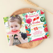 Watermelon Flamingo Birthday Fotouitnodiging Kaart