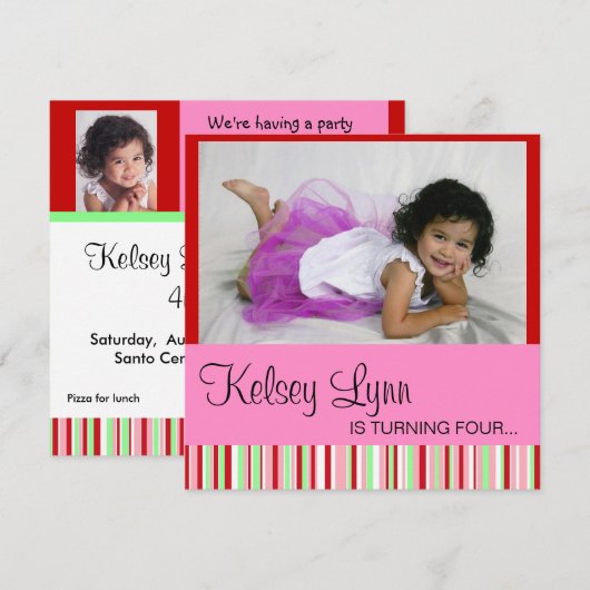 Watermelon Foto Rood Roze Uitnodiging (Voorkant / Achterkant)