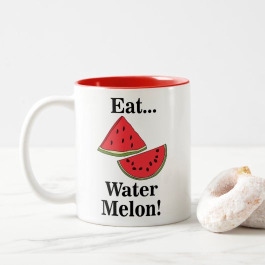 Watermelon Funny Summer Fruit Tweekleurige Koffiemok (Met donut)