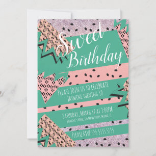 Watermelon Geometrical Pink Glitter Birthday Party Kaart