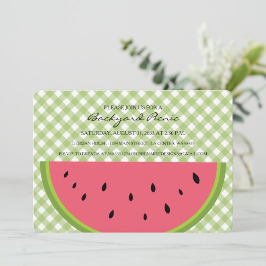 Watermelon Gingham Picnic Kaart (Staand voorkant)