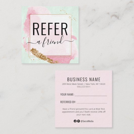 Watermelon Gold Salon Refer een Friend Reference K Vierkante Visitekaartje (Voorkant / Achterkant)