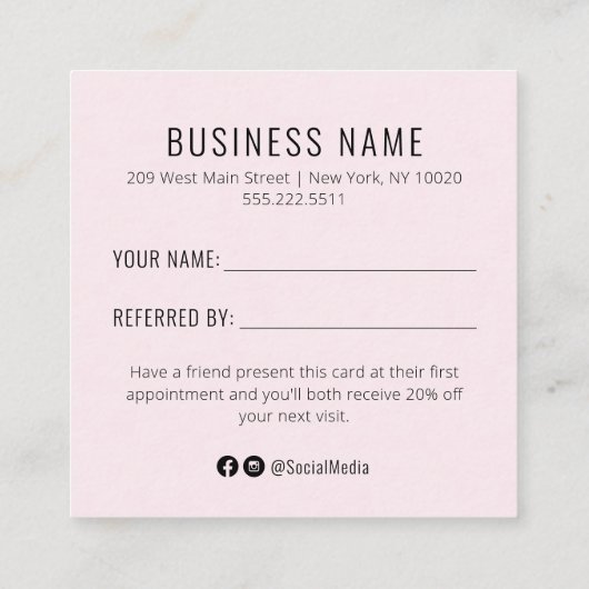 Watermelon Gold Salon Refer een Friend Reference K Vierkante Visitekaartje (Achterkant)