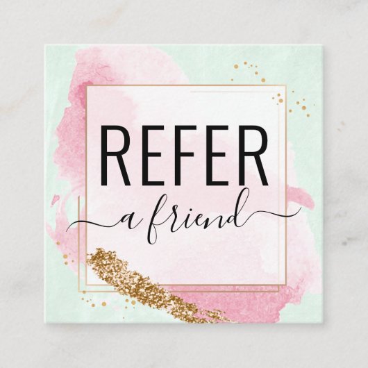 Watermelon Gold Salon Refer een Friend Reference K Vierkante Visitekaartje (Voorkant)
