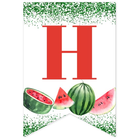 Watermelon Green Glitter Custom 3 Foto Birthday Vlaggetjes (Tweede vlag)