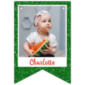 Watermelon Green Glitter Custom 3 Foto Birthday Vlaggetjes (Eerste vlag)