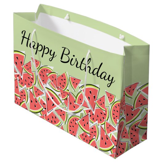 Watermelon Green Happy Birthday Groot Cadeauzakje (Achterkant Gekanteld)