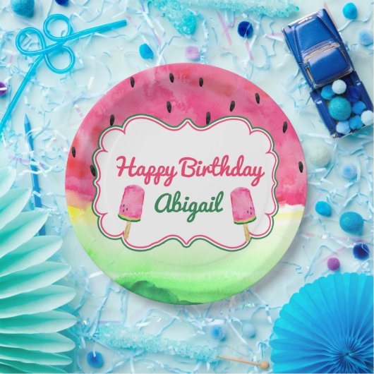 Watermelon Happy Birthday Bord Aangepaste naam (Feest)