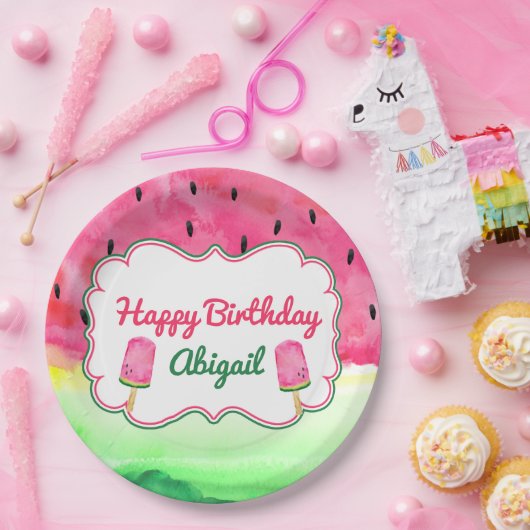 Watermelon Happy Birthday Bord Aangepaste naam (Feest)