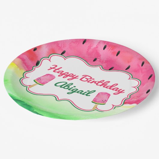 Watermelon Happy Birthday Bord Aangepaste naam (Gekanteld)